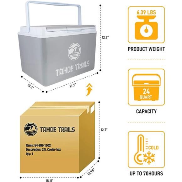24Quart Ice Cooler Chest with Strong Handle for Camping, Gray - Picture 3 of 6